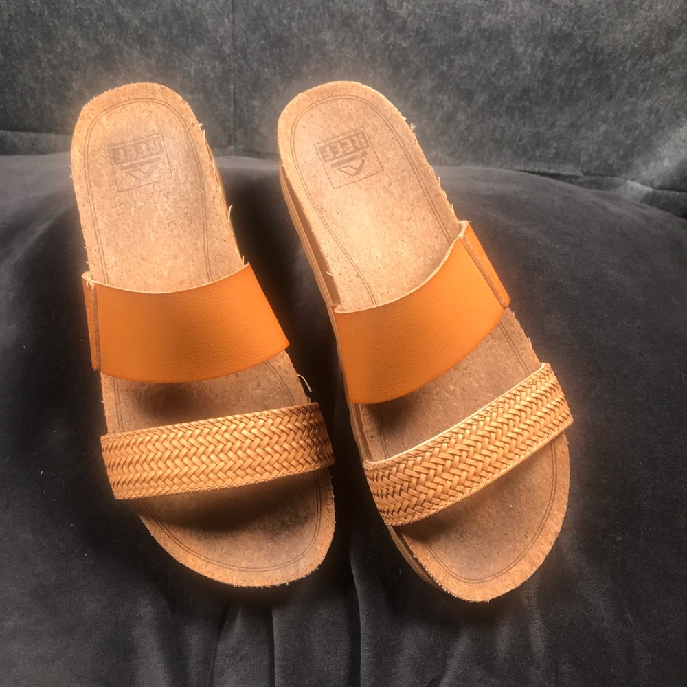 Reef Women’s Double-Strap Slide Platform Sandals Caramel Tan Cushion Vista Hi